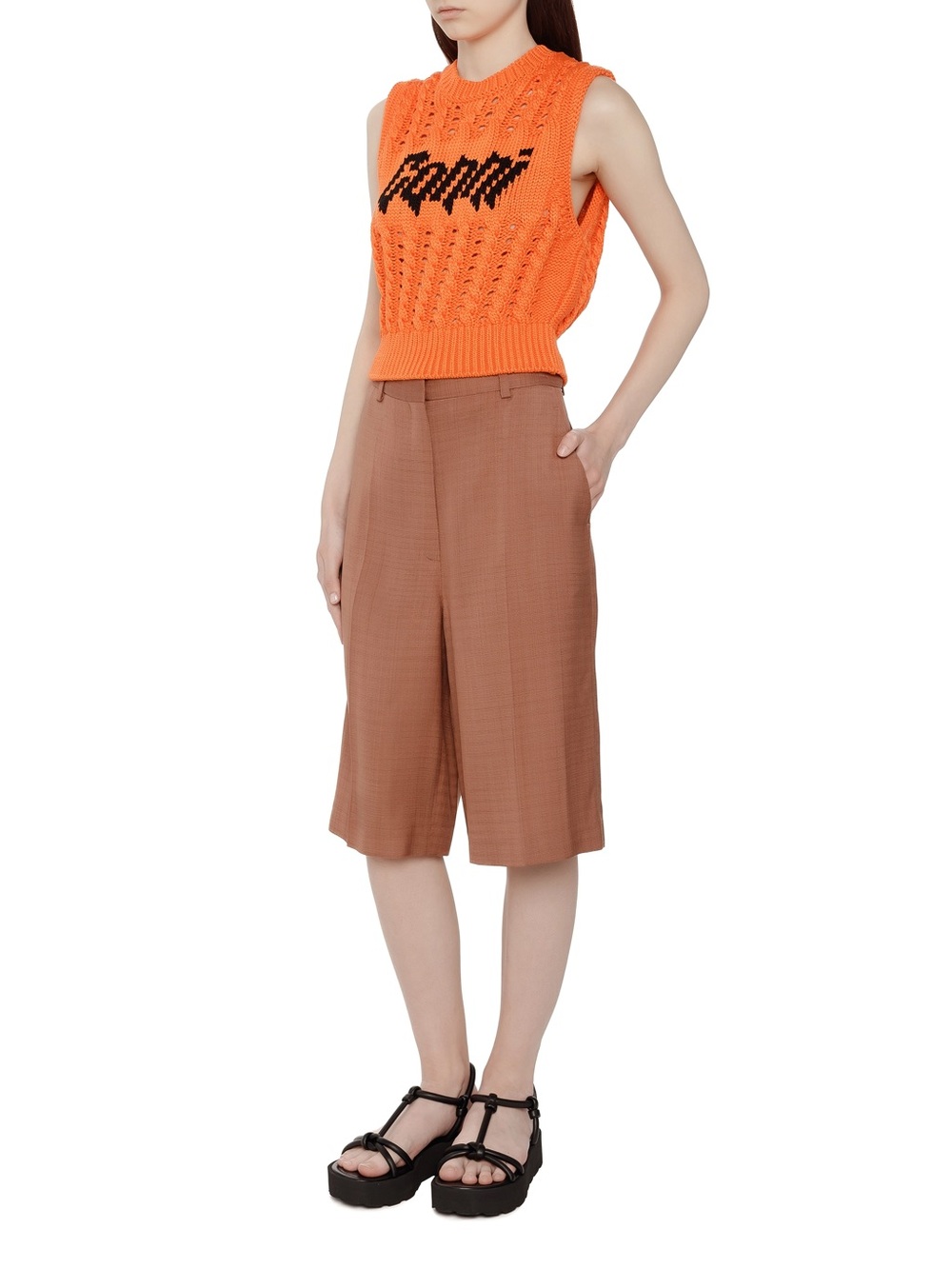 NWT Sandro Brown Knee-Length Wide-Leg Bermuda Shorts